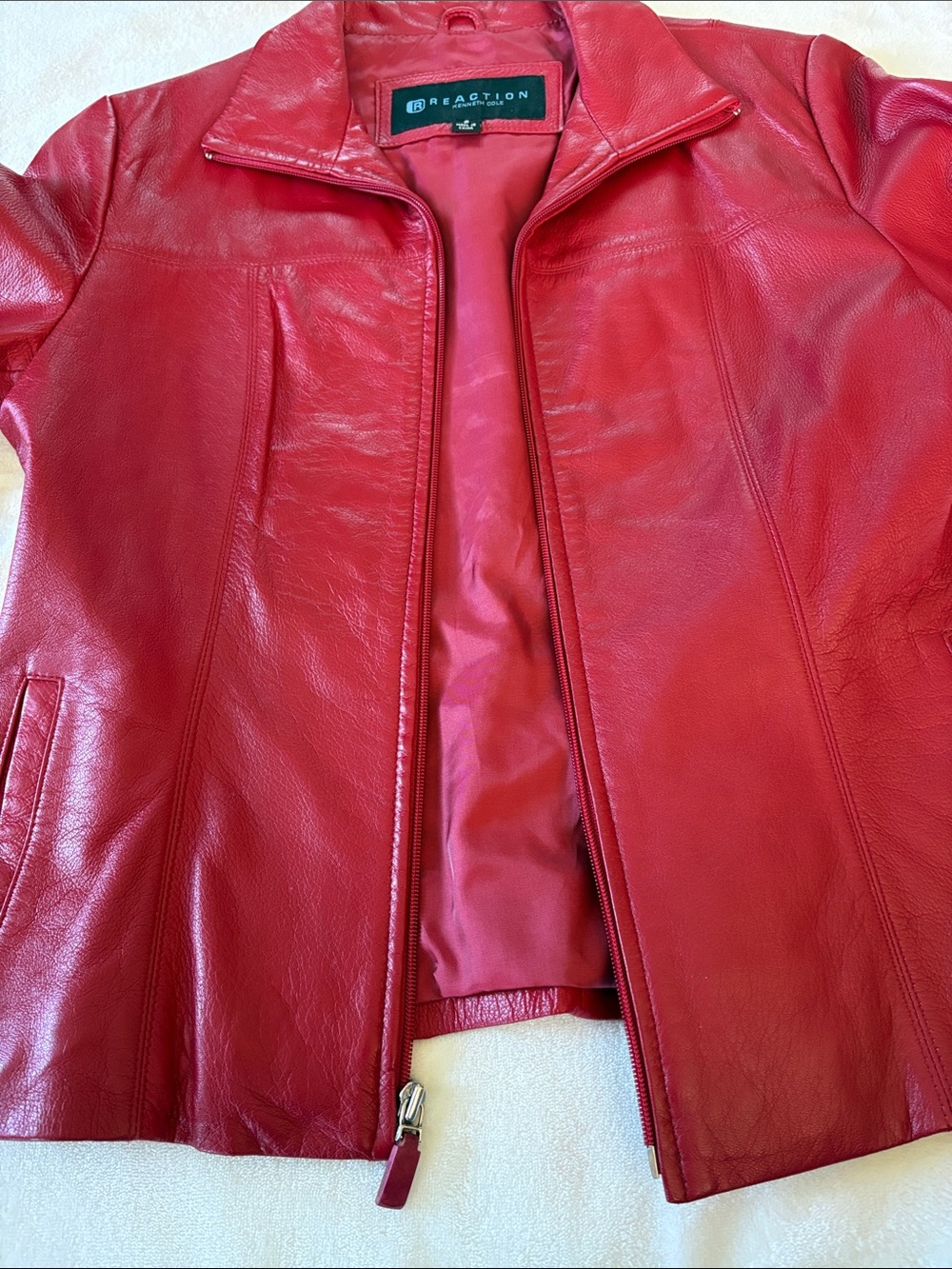 Kenneth Cole Reaction Red LEATHER Jacket Small - Picture 5 of 11